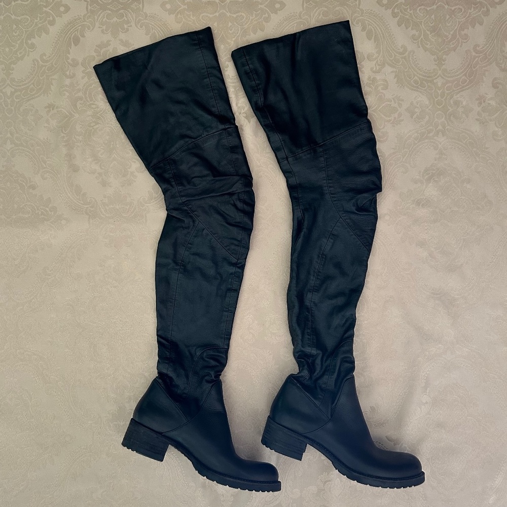 STRATEGIA 40MM Calf Stretch Thigh High Leather Cuissard Boot, Size EU 38.5